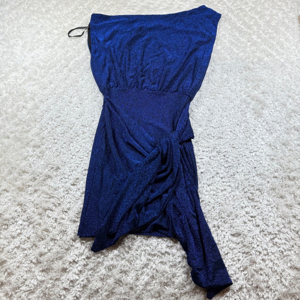 NWT Petal Pup XS Midnight Blue One Shoulder Ruched Bodycon Party Cocktail Dress - Picture 2 of 12